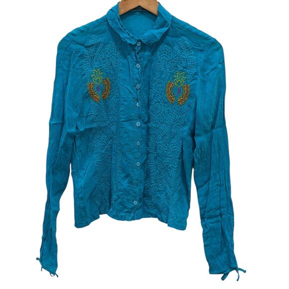 Johnny Was Sangria Embroidered Button Down Blouse - Picture 5 of 8